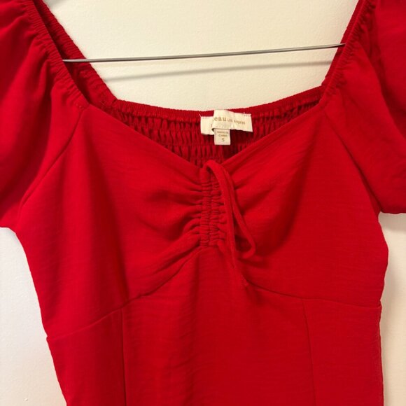 Monteau Los Angeles Red Dress Size Small with Puffy Sleeves - Picture 2 of 8